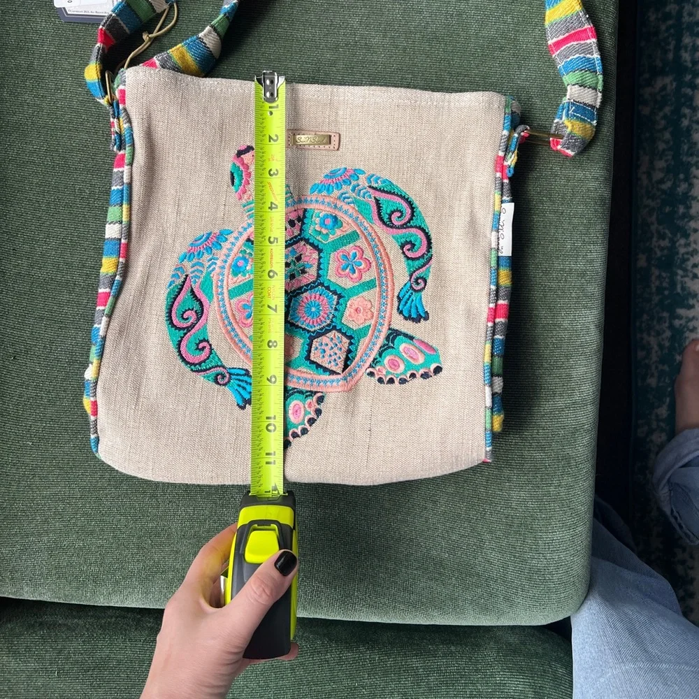 NWT Embroidered Turtle Crossbody Bag with Colorful Strap